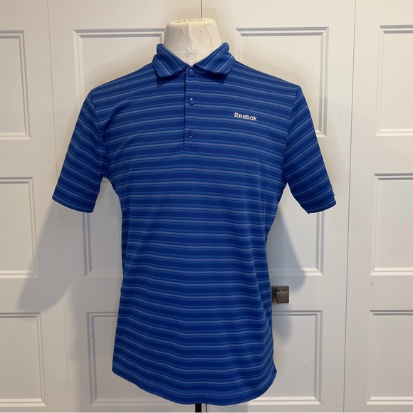 Reebok Golf PlayDry Athletic Polo Shirt Mens Striped Blue Short Sleeve - Picture 2 of 6